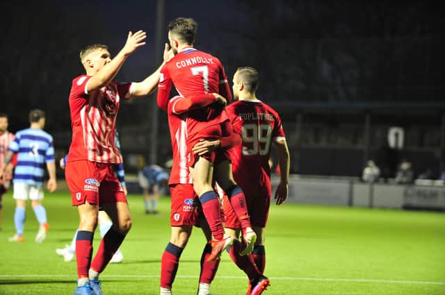 Raith celebrate after Aidan Connolly scores the third goal against Banks O' Dee (Pic: Alan Murray)