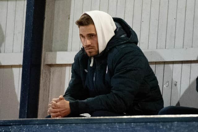 David Goodwillie pictured in the stand at a Raith Rovers match shortly after signing for the club on January 31.
