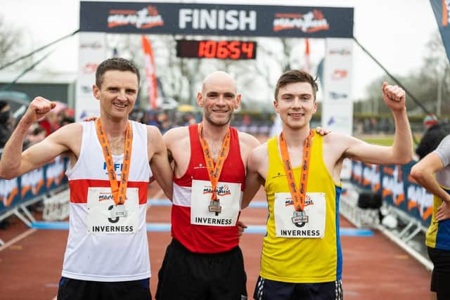 Lewis Rodgers (1st left) was second overall at Inverness Half Marathon