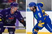 Head to head - derby debuts for Mike Pelech of Glasgow Clan and Stephen Desrocher of Fife Flyers (Pics: Al Goold/Jillian McFarlane)
