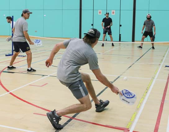 Fife Flyers players trying out Pickleball.