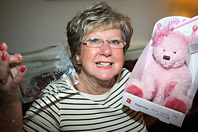 Jill Watts of Barlborough was honoured with an Excellence in the Community award from Derbyshire County Council for supporting Cancer Research UK by selling pink teddy bears.