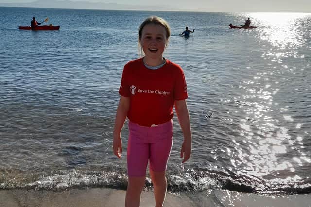Kirsten, 10, pictured at Pettycur beach on Saturday, came up with her own idea to do something to help Ukraine.