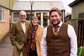 Wendy Taylor and her Neil Lea with antiques expert and auctioneer Angus Ashworth