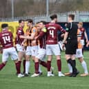 Promotion play-off chasing East Fife picked up a point at new League Two champions Stenhousemuir last Saturday afternoon – with the sides playing out a bore 0-0 draw in front of a bumper crowd at Ochilview as the hosts won a first ever league title (Pictures by Kenny Mackay)