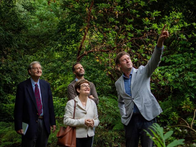 Dr Harry Watkins, Professor Dame Sally Mapstone, Professor Gareth Miles, Assistant Vice-Principal (Dean of Science), and Professor Thomas Meagher are pictured during a recent visit to St Andrews Botanic Garden.  (pic: University of St Andrews)
