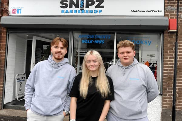 Launching Snipz in Kirkcaldy (from left)  Matthew Lafferty (right) with  Ethan Green and Abbi Lafferty (Pic: Fife Photo Agency)