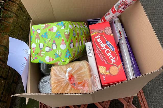 One of Leslie Community Pantry's Christmas boxes.