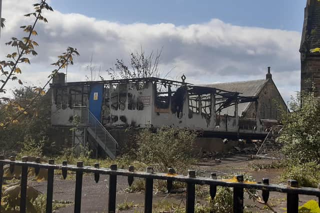 The charred remains of the building after the early morning fire in Ramsay Road, Kirkcaldy (Pic: Fife Free Press)