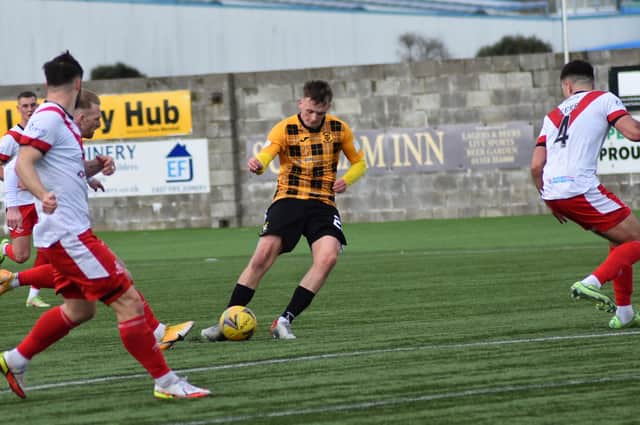 Kyle Connell tries his luck against Airdrie on Saturday. Pic by Kenny Mackay