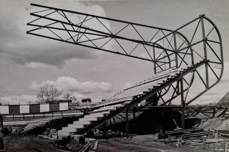 The outline of the stand's structure is in place as work continues to transform Stark's Park