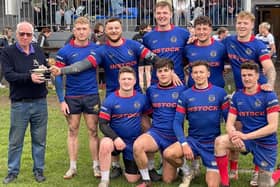 Kirkcaldy squad pictured with plate won at Howe of Fife Sevens last weekend (Pic Kirkcaldy Rugby Club)