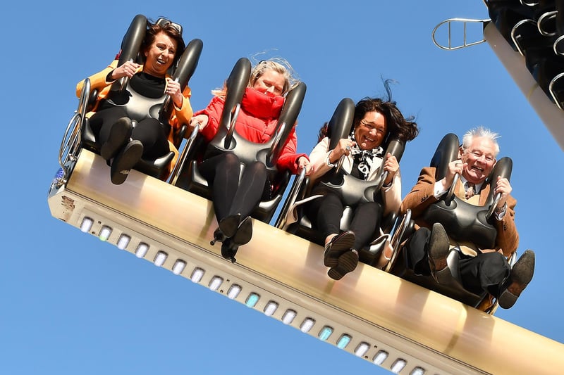Scream if you wanna go faster!  Councillor Julie MacDougall and Provost Jim Leishman were among the first on the rides.