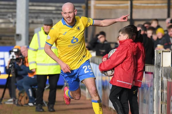 Rudden after scoring in 2-1 win at Ayr on February 24 (Pic Dave Johnston)