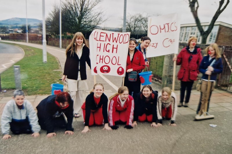 A fundraiser for Comic Relief in 2003 featuring pupils from Glenwood High School in Glenrothes, complete with red noses. The photograph first appeared in the Glenrothes Gazette.
