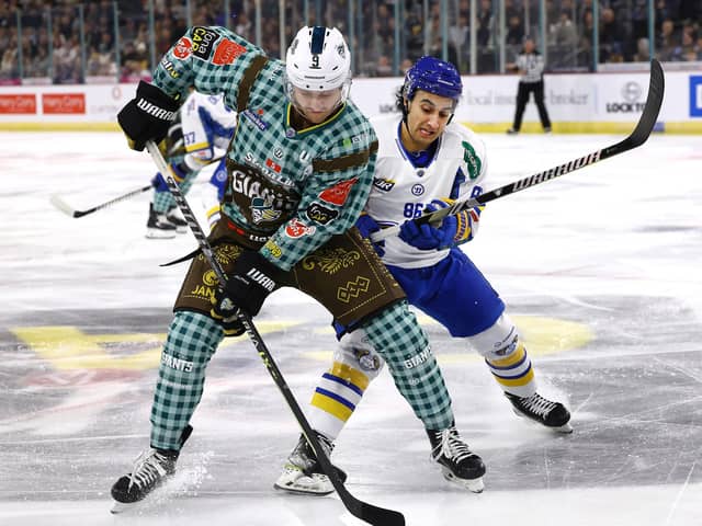 Belfast Giants’ Ben Lake with Fife Flyers' Lucas Chiodo (Pic: William Cherry/Presseye)