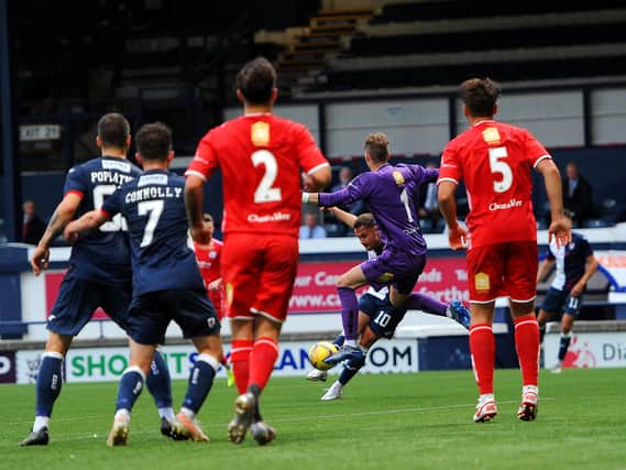 Lewis Vaughan opens the scoring on Tuesday night for Raith Rovers against Brechin City in the Premier Sports League Cup (picture by Fife Photo Agency)