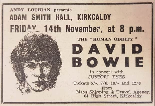 An advert for a David Bowie gig at the Adam Smith Theatre in Kirkcaldy in 1969.