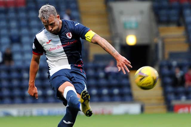Raith Rovers captain Kyle Benedictus lofts a long ball upfield (picture by Fife Photo Agency)