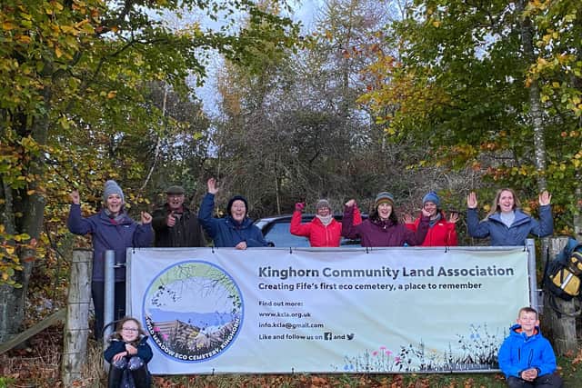 Members of Kinghorn Community Land Association (KCLA) have reached their fundraising target of £8,000 to buy the land north of Oak Street in Kinghorn next to the Lochside Grange housing development.