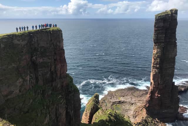 The Explorers get a great view of the Old Man of Hoy.