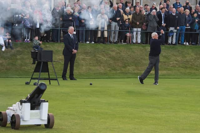 Peter Forster started his year in office as the new captain of The Royal and Ancient Golf Club of St Andrews with the traditional driving-in ceremony on the first tee of the Old Course. Pic by  Alan Richardson