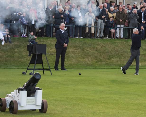 Peter Forster started his year in office as the new captain of The Royal and Ancient Golf Club of St Andrews with the traditional driving-in ceremony on the first tee of the Old Course. Pic by  Alan Richardson