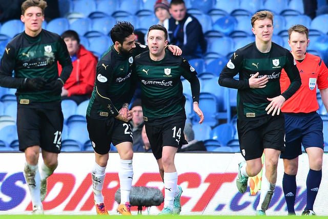 February 8, 2015, Scottish Cup: Rangers 1, Raith Rovers 2
Ryan Conroy celebrating scoring for Raith Rovers during their Scottish Cup fifth-round victory against Rangers at Glasgow's Ibrox Stadium in February 2015 (Pic: Mark Runnacles/Getty Images)