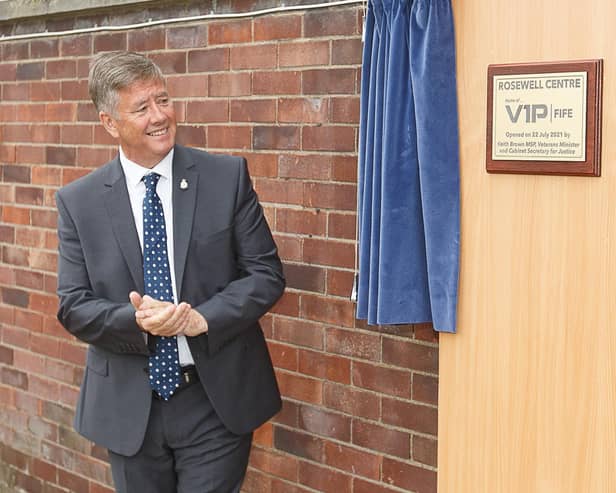 Keith Brown, Veterans Minister, unveiling the plaque at the newly re-purposed Rosewell Centre.