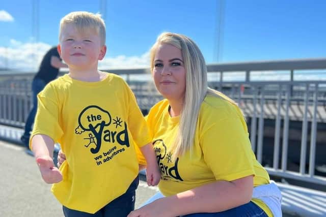 Kirsty Grant and her son George on the Forth Road Bridge.