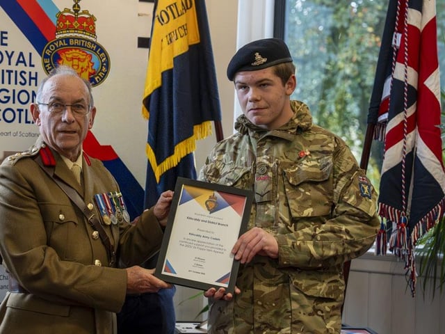 A presentation to Kirkcaldy Army Cadets by Colonel Jim Kinoch, Deputy Lieutenant