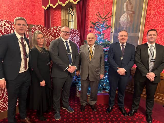 The Levenmouth Rail Link Project team at the House of Lords, where they received their award.