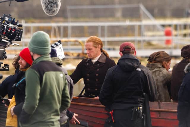 Outlander filming series 7 at Burntisland's East Dock, 7th April 2022. Photo by Michael Booth.



Sam Heughan plays Jamie Fraser.