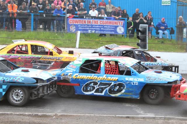 Cars on the track at Cowdenbeath Racewall.