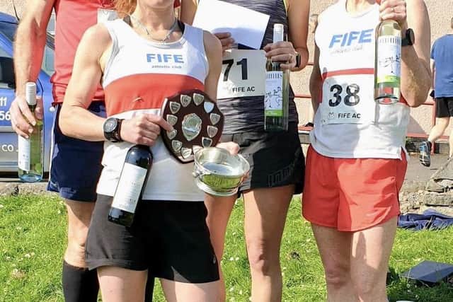 Prizewinners from the Norman's Law Hill Race in Luthrie