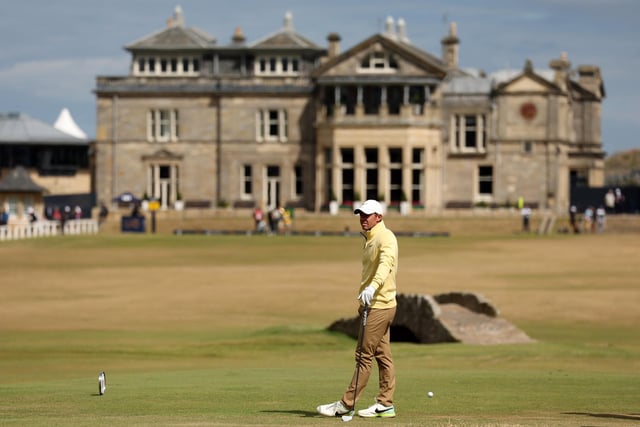Rory McIlroy of Northern Ireland looks on from the 18th during Day One of The 150th Open at St Andrews Old Course on July 14, 2022 in St Andrews, Scotland. (Photo by Harry How/Getty Images)