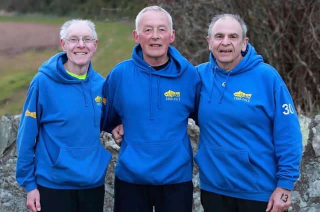 Founding members of Anster Haddies, George Findlay, Allan Gibson and Ewan Cameron pictured at Bob's Run. Pic by Pete Bracegirdle
