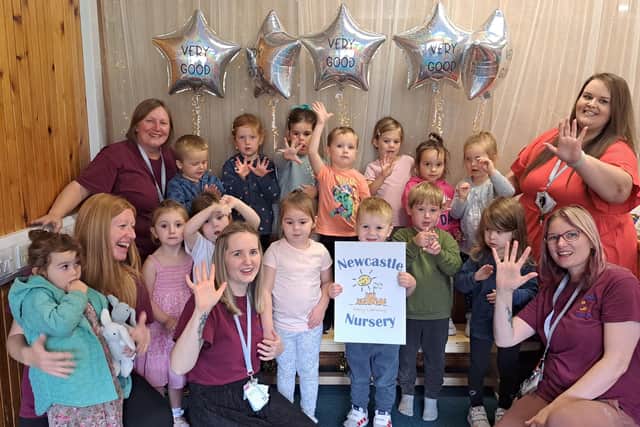Staff and youngsters at Newcastle Nursery celebrate their positive report (Pic: Submitted)
