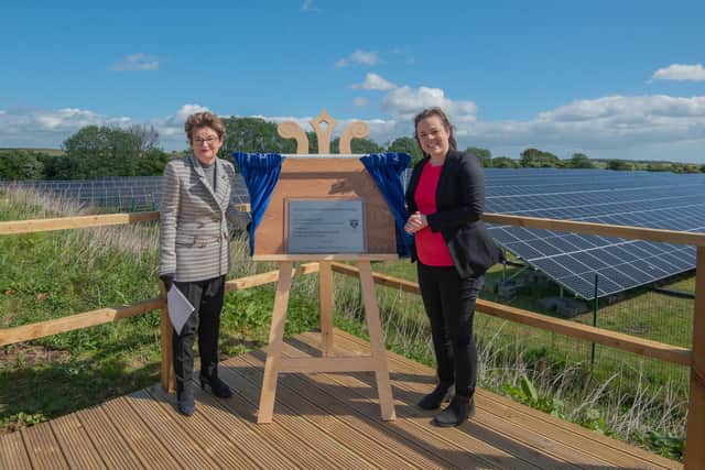 University principal Sally Mapstone and Economy Secretary Kate Forbes at the unveiling of the new solar farm at Eden Campus.