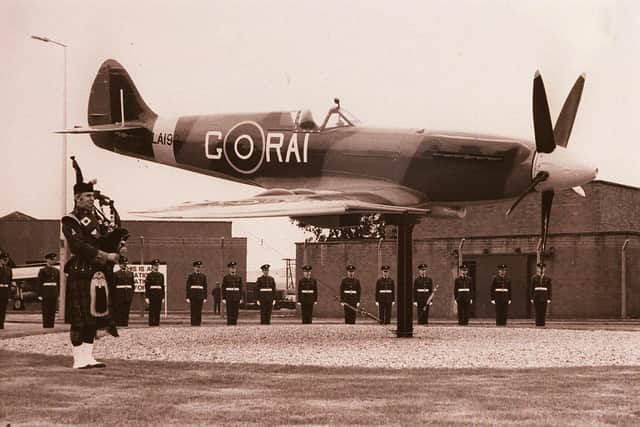 A Spitfire LA198 at the entrance to Leuchars