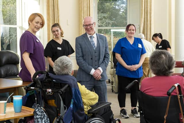 Louise Wallace, Camille Charles, Minister Kevin Stewart and Sue Laird with Leuchie House guests.