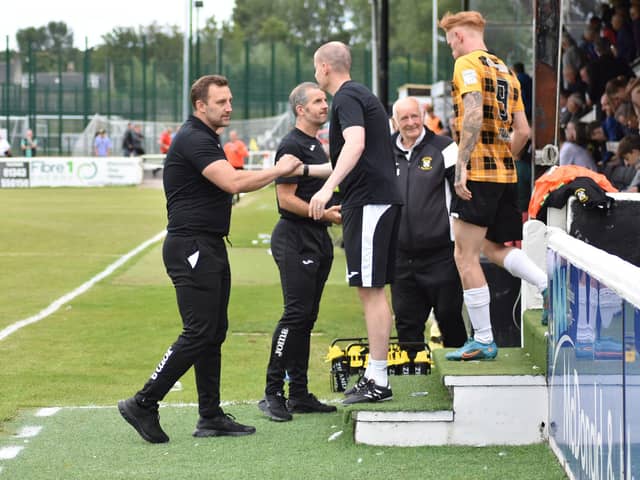 East Fife boss Stevie Crawford and his coaching staff were delighted to see the team get off to a winning start in the league with a good victory away at Elgin City. (Photo: Kenny Mackay)