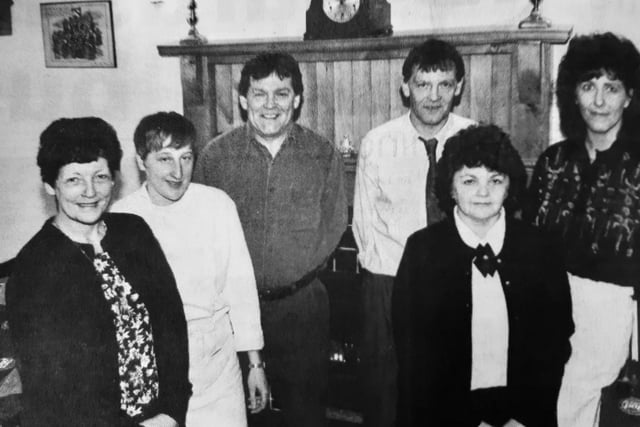The Top O’ The Toun launched a new restaurant in February 1998 under the guidance of mine host, George Mackay, 
Pictured are (from left) Margaret O’Brien, Elaine Reekie, George and Jim Mackay, Irene Meredith and Sandra Oakley.