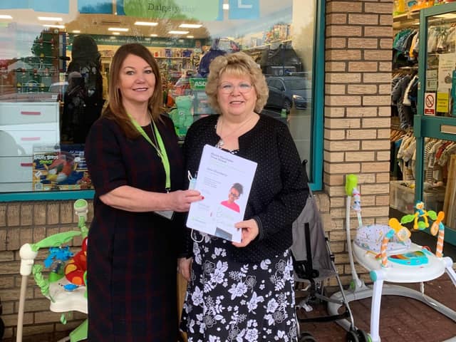 Jane McCafferty with shop manager, Theresa Allan