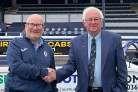 Tommy Hislop (right) is pictured with Raith Rovers Hall of Fame committee member John Greer (Submitted pic)