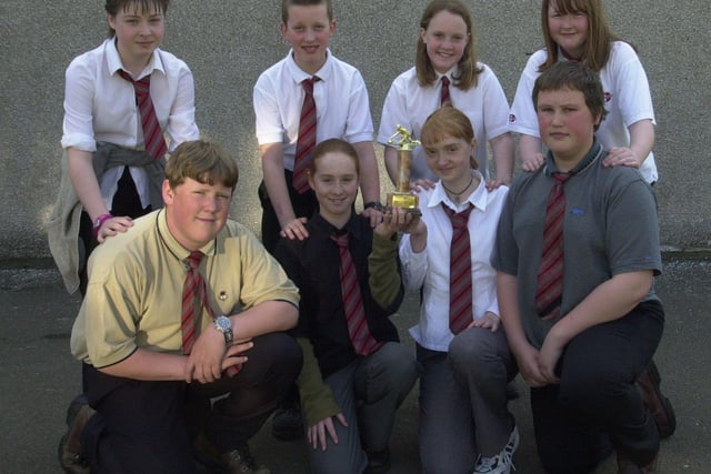 A group of students from Kirkcaldy’s Balwearie High School were given curling lessons at the town’s Ice Arena back in 2001. They were so successful that they  went on to win an end-of-season competition between the four Kirkcaldy high schools. Picture from  l to r are (back): Ami Keir, Lee McCaig, Rebecca Molden, Emma Little, (front) Innes Brown, Emma Borthwick, Susan Murray, Neil Keatings.