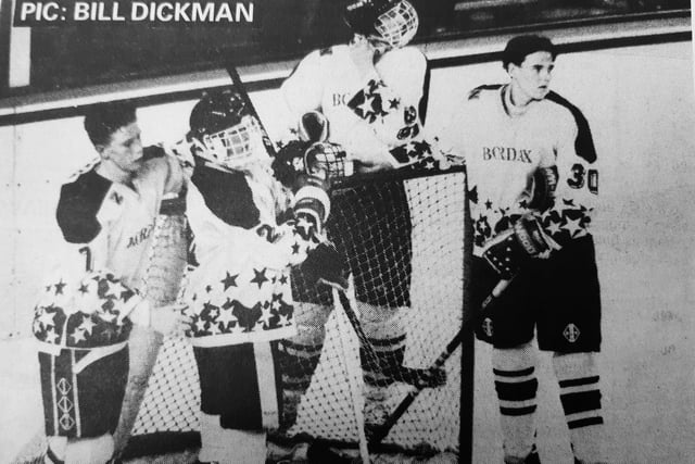 Fife Flames ice hockey team’s bid to win a historic third British championship title in a row ended in defeat at Wembley. 
Pictured are John Reid, Lee Mercer, Barry Devlin and Wayne Maxwell.