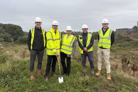 At the development are (from left) R Grant McManus (Kingdom Housing Association), William Bald (Campion Homes) Nick Clark (Ore Valley Housing Association) Stuart Jamieson (Campion Homes, and Grant McBeath (Hardies) | Pic Contributed