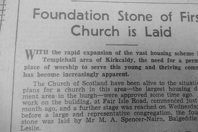 A report from the Fife Free Press on the beginnings of Templehall Parish Church (Pic: Fife Free Press)