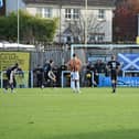 Dean Whitson scores from the penalty spot to put Dunbar United 1-0 up against East Fife at New Countess Park (Photo: Kenny Mackay)
